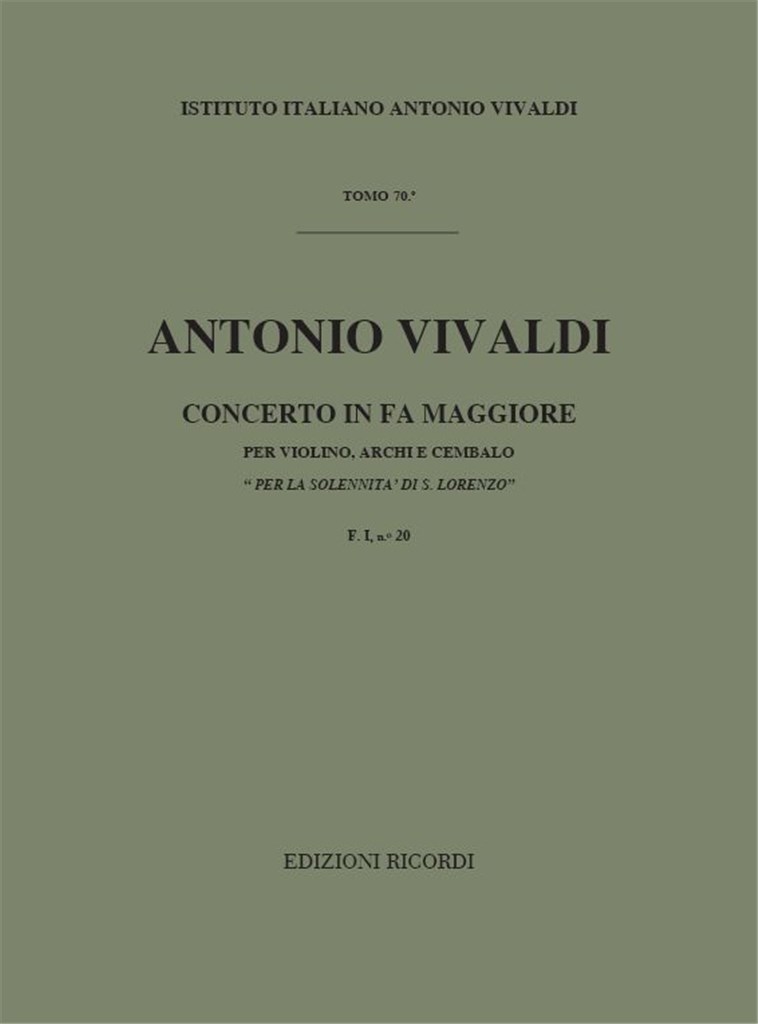 Concerti Per Vl., Archi E B.C.: In Fa 'Per La